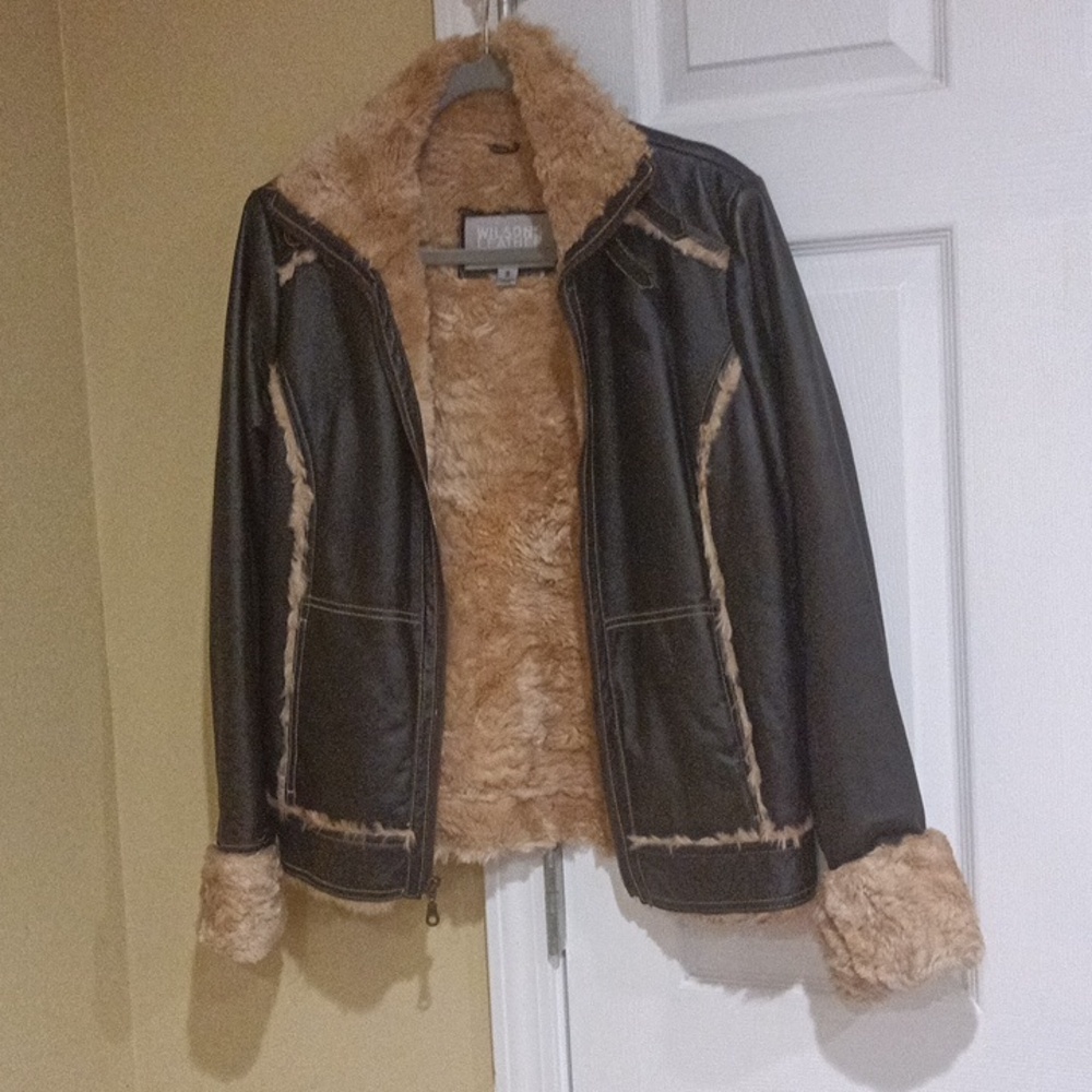 Faux Shearling Lined Jacket - Brown - image 1